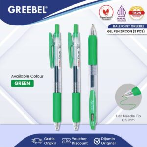 GREEBEL Pulpen Gel / Gel Pen GP-509 Zircon Hijau 0.5 (3PCS/SET) / Ballpen Gel Ballpoint Bolpen Bolpoin Pena Gel