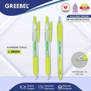 GREEBEL Pulpen Gel / Gel Pen GP-509 Zircon Light Green 0.5 (3PCS/SET) / Ballpen Gel Ballpoint Bolpen Bolpoin Pena Gel