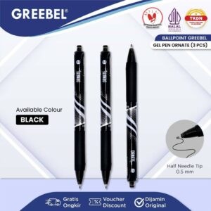 GREEBEL Pulpen Gel / Gel Pen GP-505 Ornate 0.5 Hitam (3PCS/SET) / Ballpen Gel Ballpoint Bolpen Bolpoin Pena Gel
