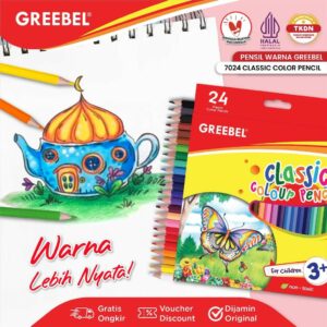 GREEBEL Pensil Warna 24 Warna Panjang / Classic Color Pencils (7024) Warna Lebih Nyata / Mewarnai Menggambar