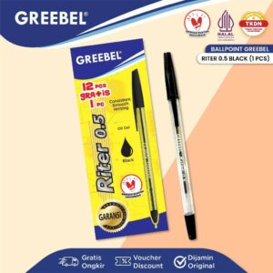 GREEBEL Pulpen Ballpen / Riter 0.5 Hitam (1PCS) / Ballpoint Bolpen Bolpoin Pena Gel