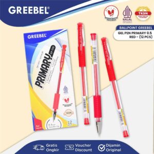 GREEBEL Pulpen Gel / Gel Pen GP-510 Primary 0.5 Merah (12PCS/SET) / Ballpen Gel Ballpoint Bolpen Bolpoin Pena Gel