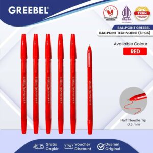 GREEBEL PULPEN BALLPEN / Technoline 0.5 Merah (6PCS/SET) / Ballpoint Bolpen Bolpoin Pena Gel