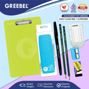 GREEBEL Paket Alat Tulis Ujian OKE + F4 Papan Ujian / Stationary / Stationery Set ATK / pensil 2 pcs pen penghapus serutan penggaris