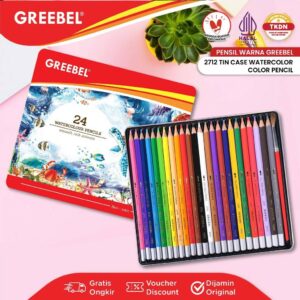 GREEBEL Pensil Warna (2724) Watercolor Tin Case 24 Warna / Coloring / Pensil warna Greebel / Pensil warna Aman untuk Anak Mewarnai
