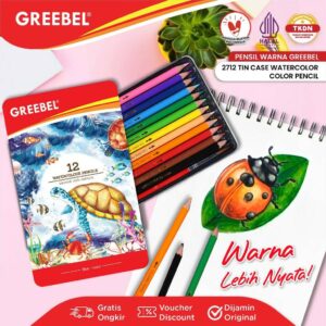 GREEBEL Pensil Warna / Colored Pencil / Watercolor Tin Case 12 Warna (2712) / Warna Lebih Nyata