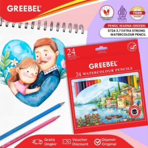 GREEBEL Pensil Warna (6724) Watercolor 24 Warna / Coloring / Pensil Warna Greebel / Pensil Warna Aman untuk Anak Mewarnai