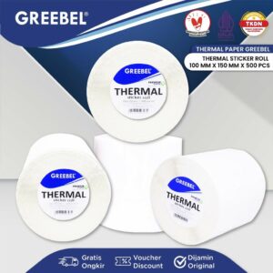 GREEBEL Label Stiker Thermal Roll Isi 500pcs 100x150mm Waterproof / Label Kertas Barcode Tidak Luntur Lem Kuat / Sticker Label Continuous / Satuan & Grosir