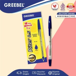 GREEBEL Pulpen Ballpen / Riter 0.5 Blue (1PCS) / Ballpoint Bolpen Bolpoin Pena Gel