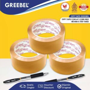GREEBEL Lakban Selotip Cokelat Isolasi Tape 100 Yard / Core Red 48MM (PCS)