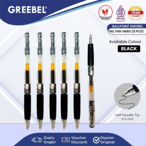 GREEBEL Pulpen Gel / Gel Pen Viero GP-504 0.5 Hitam (6PCS/SET) / Ballpen Gel Ballpoint Bolpen Bolpoin Pena Gel