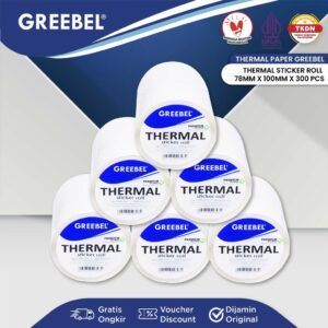 GREEBEL Label Stiker Thermal Roll Isi 300pcs 78x100mm Waterproof / Label Kertas Barcode Tidak Luntur Lem Kuat / Sticker Label Continuous / Satuan & Grosir