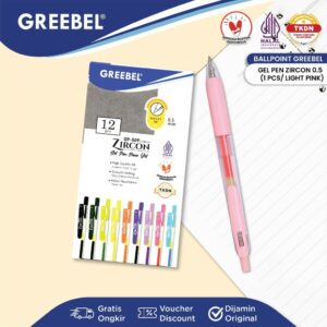 GREEBEL Pulpen Gel / Gel Pen GP-509 Zircon Light Pink 0.5 (1PCS) / Ballpen Gel Ballpoint Bolpen Bolpoin Pena Gel