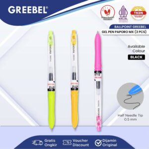 GREEBEL Pulpen Gel / Gel Pen GP-507 PAPORO MX 0.5Tinta Hitam (3PCS/SET) / Ballpen Bolpoin Bolpen Pen Gel