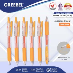 GREEBEL Pulpen Gel / Gel Pen GP-509 Zircon Orange 0.5 (6PCS/SET) / Ballpen Gel Ballpoint Bolpen Bolpoin Pena Gel