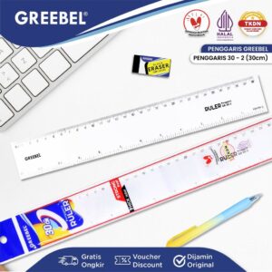 GREEBEL Penggaris Plastik 30cm / Penggaris Panjang Bening 30cm / Ruler 30-2 / Lebih Kuat