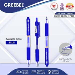 GREEBEL Pulpen Gel / Gel Pen GP-508 Genara 0.5 Biru (3PCS/SET) / Ballpoint Bolpen Bolpoin Pena Gel