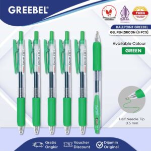 GREEBEL Pulpen Gel / Gel Pen GP-509 Zircon Hijau 0.5 (6PCS/SET) / Ballpen Gel Ballpoint Bolpen Bolpoin Pena Gel