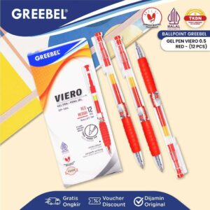 GREEBEL Pulpen Gel / Gel Pen GP-504 Viero 0.5 Merah (12PCS/SET) / Ballpen Gel Ballpoint Bolpen Bolpoin Pena Gel