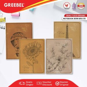GREEBEL Notebook Buku Diary Aesthetic / Notebook 8096 B50 05 / Buku Note Binder 96 Halaman / Buku Tulis Lucu Pastel