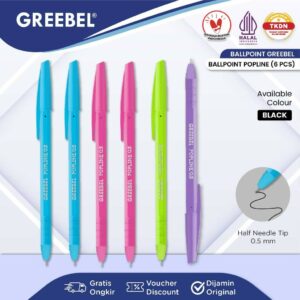 GREEBEL Pulpen Ballpen / Popline 0.5 Hitam (6PCS/SET) / Ballpoint Bolpen Bolpoin Pena Gel