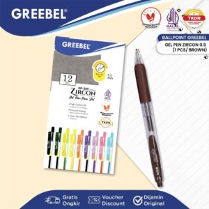 GREEBEL Pulpen Gel / Gel Pen GP-509 Zircon Coklat 0.5 (1PCS) / Ballpen Gel Ballpoint Bolpen Bolpoin Pena Gel