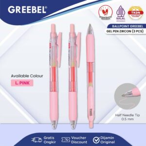 GREEBEL Pulpen Gel / Gel Pen GP-509 Zircon Light Pink 0.5 (3PCS/SET) / Ballpen Gel Ballpoint Bolpen Bolpoin Pena Gel