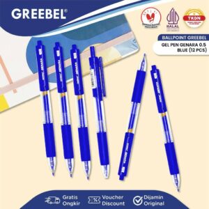 GREEBEL Pulpen Gel / Gel Pen Genara GP-508 0.5 Biru (12PCS/SET) / Ballpen Gel Ballpoint Bolpen Bolpoin Pena Gel