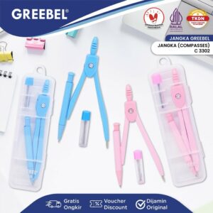 GREEBEL Jangka Set / Jangka Besi Warna Plus isi Pensil C 3302 / Math Set