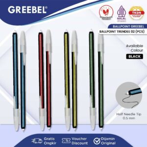 GREEBEL Pulpen Ballpen / Trendee 02 Hitam (1PCS) / Ballpoint Bolpen Bolpoin Pena Gel