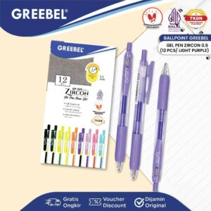 GREEBEL Pulpen Gel / Gel Pen GP-509 Zircon 0.5 Light Purple (12PCS/SET) / Ballpen Gel Ballpoint Bolpen Bolpoin Pena Gel
