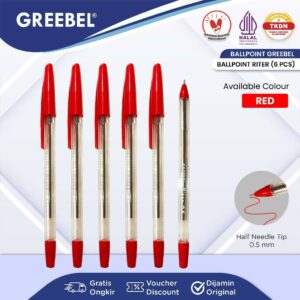 GREEBEL Pulpen Ballpen / Riter 0.5 Merah (6PCS/SET) / Ballpoint Bolpen Bolpoin Pena Gel