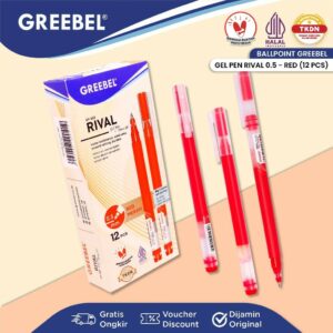 GREEBEL Pulpen Gel / Gel Pen GP-502 Rival 0.5 Merah (12PCS/SET) / Ballpen Gel Ballpoint Bolpen Bolpoin Pena Gel
