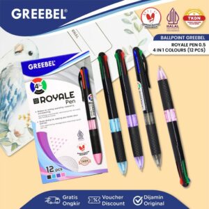 GREEBEL Pulpen Ballpen / Royale 4 Warna 0.5 (12PCS/SET) / Ballpoint Bolpen Bolpoin Pena Gel