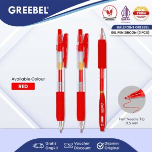 GREEBEL Pulpen Gel / Gel Pen GP-509 Zircon Merah 0.5 (3PCS/SET) / Ballpen Gel Ballpoint Bolpen Bolpoin Pena Gel