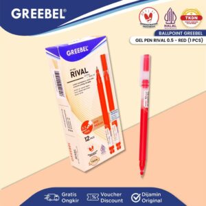 GREEBEL Pulpen Gel / Gel Pen Rival GP-502 0.5 Tinta Merah (1PCS) / Ballpen Gel Ballpoint Bolpen Bolpoin Pena Gel