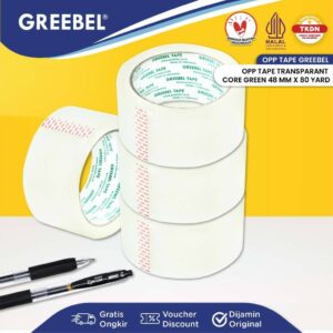 GREEBEL OPP TAPE TRANSPARANT-CORE GREEN 48MM (1PCS) / non toxic / Lakban / Isolasi / Packing Tape transparant kuat gk bau
