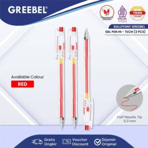 GREEBEL Pulpen Gel / Gel Pen GP-506 Hi-Tech 0.3 Merah (3PCS/SET) / Ballpen Gel Ballpoint Bolpen Bolpoin Pena Gel