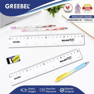 GREEBEL Penggaris Plastik 20cm / Penggaris Bening / Ruler 20-1