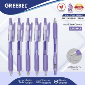 GREEBEL Pulpen Gel / Gel Pen GP-509 Zircon Light Purple 0.5 (6PCS/SET) / Ballpen Gel Ballpoint Bolpen Bolpoin Pena Gel