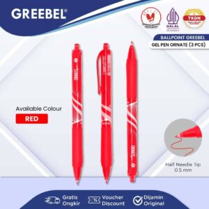 GREEBEL Pulpen Gel / Gel Pen GP-505 Ornate Merah 0.5 (3PCS/SET) / Ballpen Gel Ballpoint Bolpen Bolpoin Pena Gel