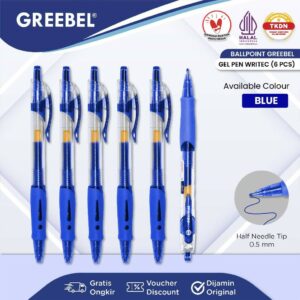 GREEBEL Pulpen Gel / Gel Pen GP-503 Writec 0.5 Biru (6PCS/SET) Pulpen Gel / Gel Pen Ballpen Gel Ballpoint Bolpen Bolpoin Pena Gel