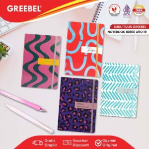 GREEBEL Notebook Buku Diary Aesthetic / Notebook 80100 A50 19 / Buku Note Binder 100 Halaman / Buku Tulis Lucu Pastel