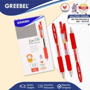 GREEBEL Pulpen Gel / Gel Pen GP-509 Zircon 0.5 Merah (12PCS/SET) / Ballpen Gel Ballpoint Bolpen Bolpoin Pena Gel