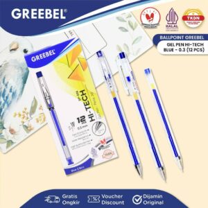 GREEBEL Pulpen Gel / Gel Pen Hi-Tech GP-506 0.3 Biru (12PCS/SET) / Ballpen Gel Ballpoint Bolpen Bolpoin Pena Gel