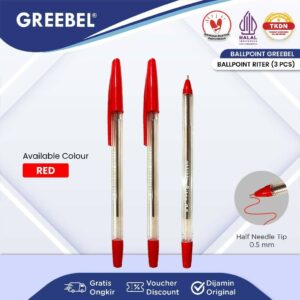 GREEBEL Pulpen Ballpen / Riter 0.5 Merah (3PCS/SET) / Ballpoint Bolpen Bolpoin Pena Gel