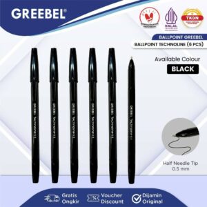 GREEBEL Pulpen Ballpen / Technoline 0.5 Hitam (6PCS/SET) / Ballpoint Bolpen Bolpoin Pena Gel