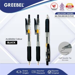 GREEBEL Pulpen Gel / Gel Pen GP-509 Zircon Hitam 0.5 (3PCS/SET) / Ballpen Gel Ballpoint Bolpen Bolpoin Pena Gel
