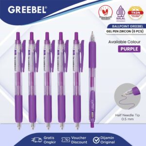 GREEBEL Pulpen Gel / Gel Pen GP-509 Zircon Ungu 0.5 (6PCS/SET) / Ballpen Gel Ballpoint Bolpen Bolpoin Pena Gel