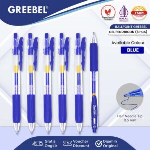 GREEBEL Pulpen Gel / Gel Pen GP-509 Zircon Biru 0.5 (6PCS/SET) / Ballpen Gel Ballpoint Bolpen Bolpoin Pena Gel